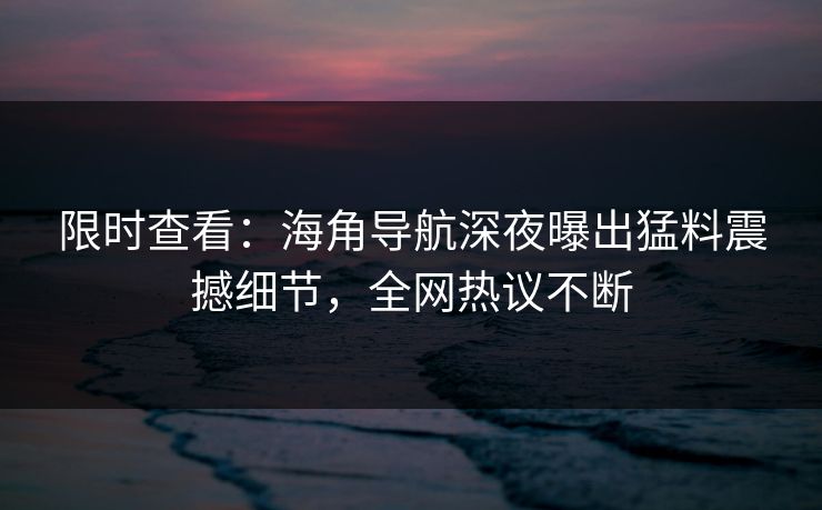 限时查看：海角导航深夜曝出猛料震撼细节，全网热议不断