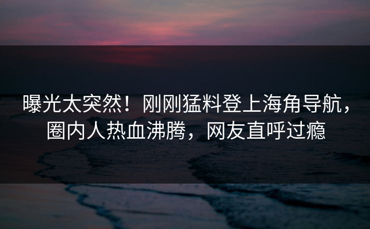 曝光太突然！刚刚猛料登上海角导航，圈内人热血沸腾，网友直呼过瘾